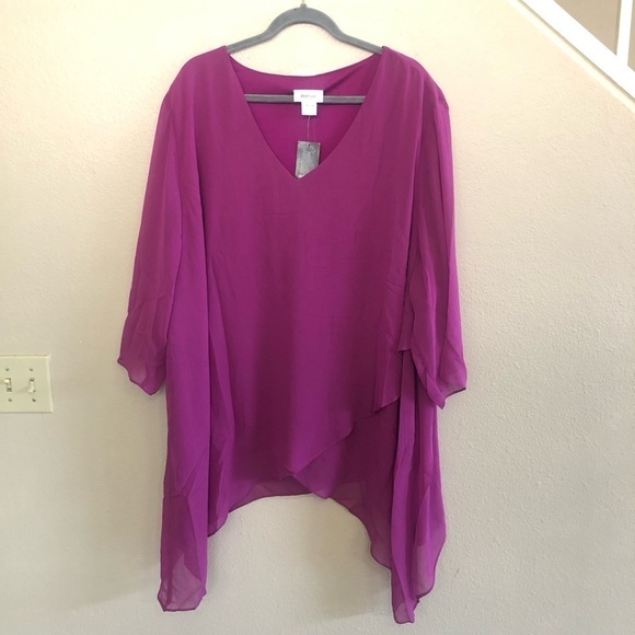 Avenue Studio Women’s Hanna Magenta V-Neckline Layered Top Plus Size 26/28 - Picture 1 of 15